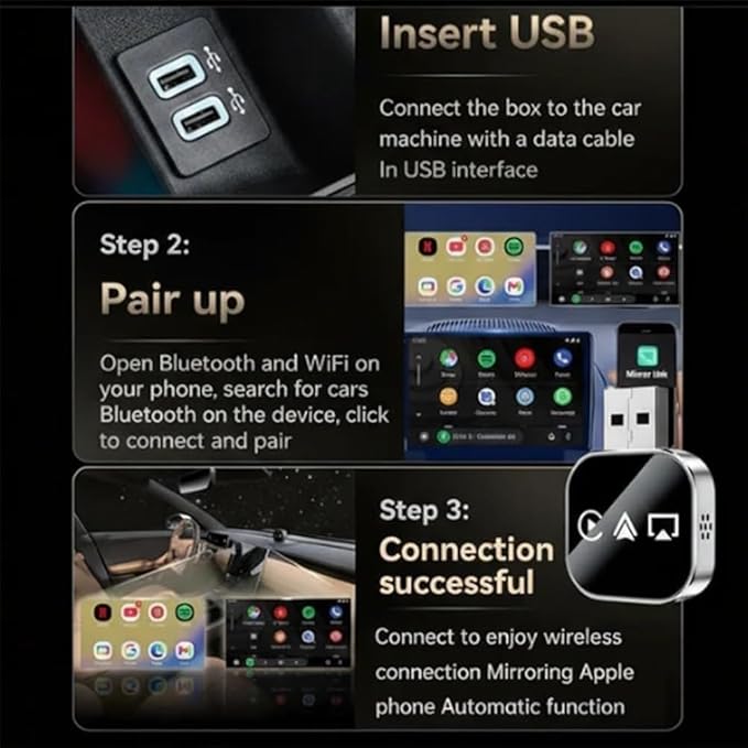 2026 Upgrade 3 in 1 Screen Mirroring for iOS Android Phone,Wired to Wireless Screen Mirroring Carplay Adapter for Car,Mirror Link Auto Adapter with 2.4/5Ghz WiFi & Bluetooth 5.0