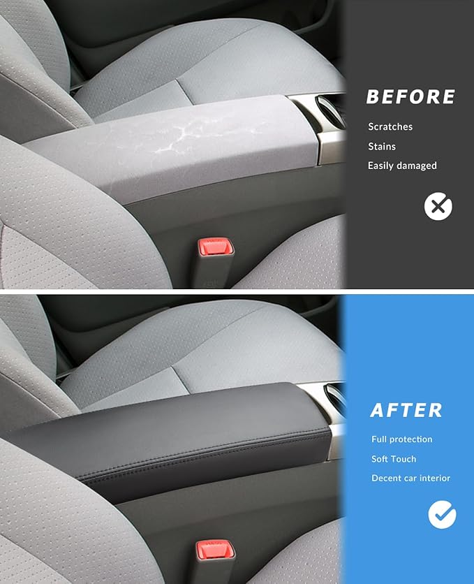 INTGET Center Console Cover for Toyota Prius Accessories 2004 2005 2006 2007 2008 2009 Leather Middle Armrest Cover Car Interior Arm Rest Lid Protector (Black Stitches, Skin Only)