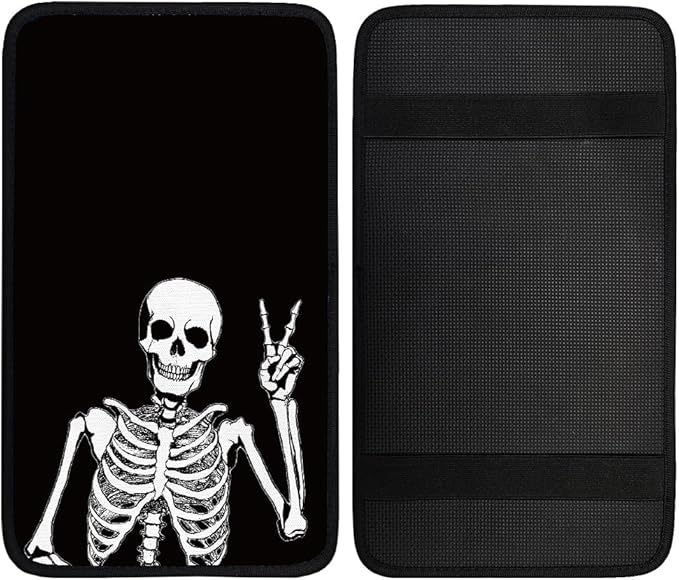 1pc Center Console Armrest Cover Pad 12.6x7.5 inch Skull Neoprene Car Armrest Cushion Waterproof Armrests Seat Box Cover Protector for Universal Cars Vehicles SUVs