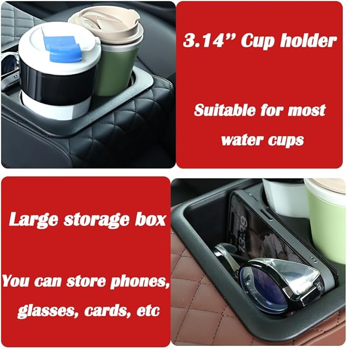 Supin Car Armrest Cushion - Multifunctional Faux Leather Armrest Cushion with Cup Holder, Phone Storage, and Ergonomic Design for All Seasons (BLack)