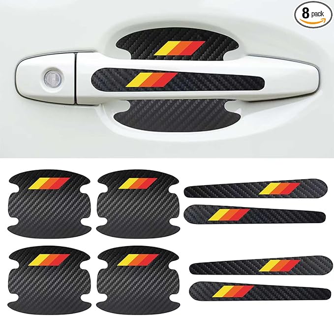 8PCS Stylish Tri-Color Carbon Fiber Car Door Handle Bowl Stickers, Universal Paint Guard Covers, Personalized Protective Film