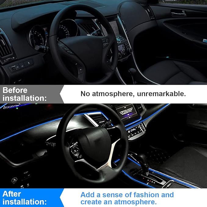 EL Wire LED Strip Lights, 10FT/3M USB Auto Neon Light Strip with Sewing Edge, Electroluminescent Car Ambient Lighting Kits with Fuse Protection, Car Decoration Accessories (Blue/10FT)