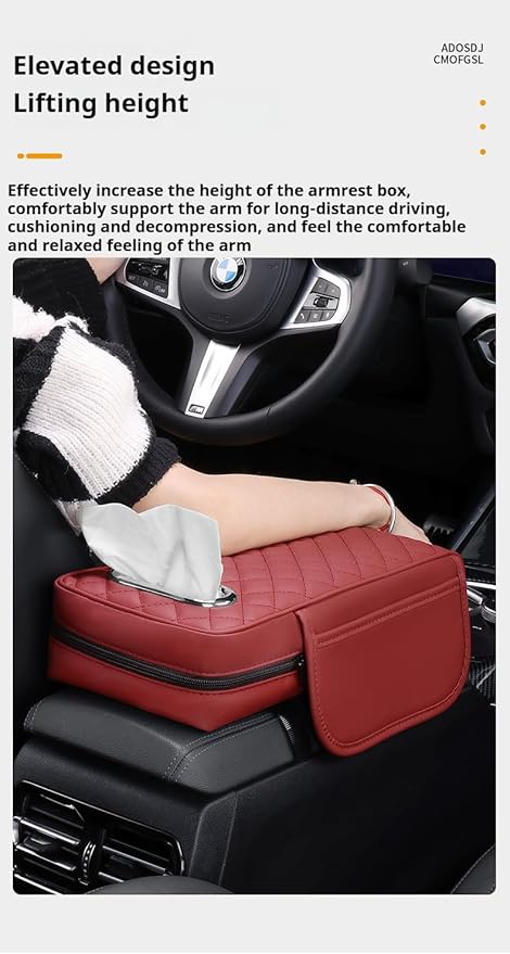 Center Console Cover Arm Rest Cover Leather Car Armrest Box Pad with Pocket Tissue Box Hole Auto Armrest Cover Cushion for Sedan Vehicle (Black)