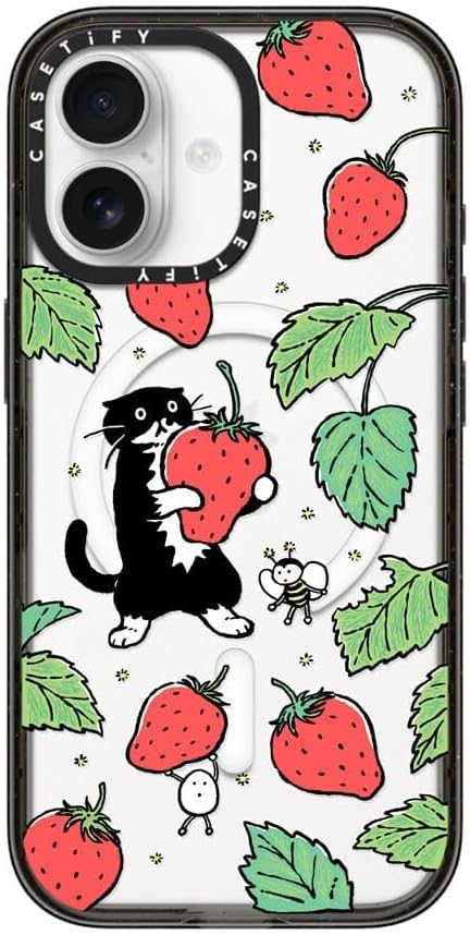 CASETiFY Impact iPhone 17 Case [Slim/Compatible with Magsafe / 8.2 ft. 4X Military Grade Drop Protection] - Strawberry and Mo - Clear Black