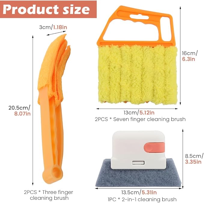 5Pcs Window Blind Cleaning Set, Window Venetian Blind Cleaner Duster Tool, Washable Dust Removal Cleaning Tools for Blinds, Air Conditioners, Track, Fans(Color:Orange)