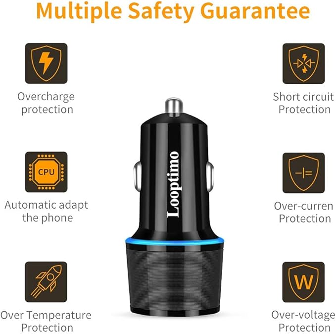 45W Fast USB C Car Charger for Google Pixel 10/10 Pro/10 Pro XL/9/9a/8/7, Galaxy S26+/S25 Ultra, Looptimo Android Phone Plug PD & QC3.0 Cigarette Lighter Adapter with Rapid Charging 3.3ft Type C Cable