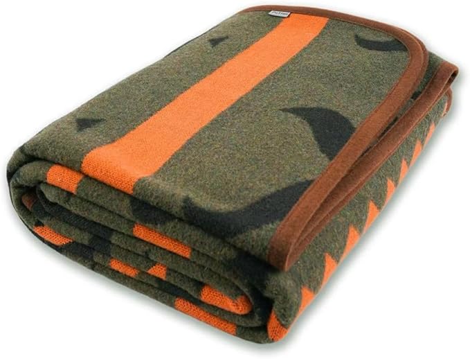 PuTian Merino Wool Blanket - 51" x 63" Thick Warm Soft Washable Twin Throw - Great for Bed, Couch, Camping, Outdoor, Pets, Travel, Green Flame