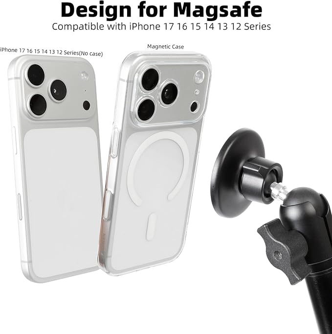 Aluminum Alloy Phone Mount for Ford Bronco 2021 2022 2023 2024 2025 2/4 Door, Dual 1" Ball 360° Rotation, Strong Magnetic Phone Holder for MagSafe iPhone 17 16 15 14 13 12 Series