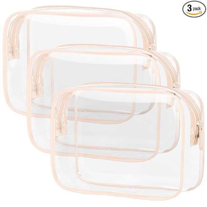 PACKISM TSA Approved Toiletry Bag 3 Medium - Quart Size Clear Makeup Bag for Carry On, Airport Security Compliant Clear Travel bag for Toiletries with Reinforced Seams, Pink