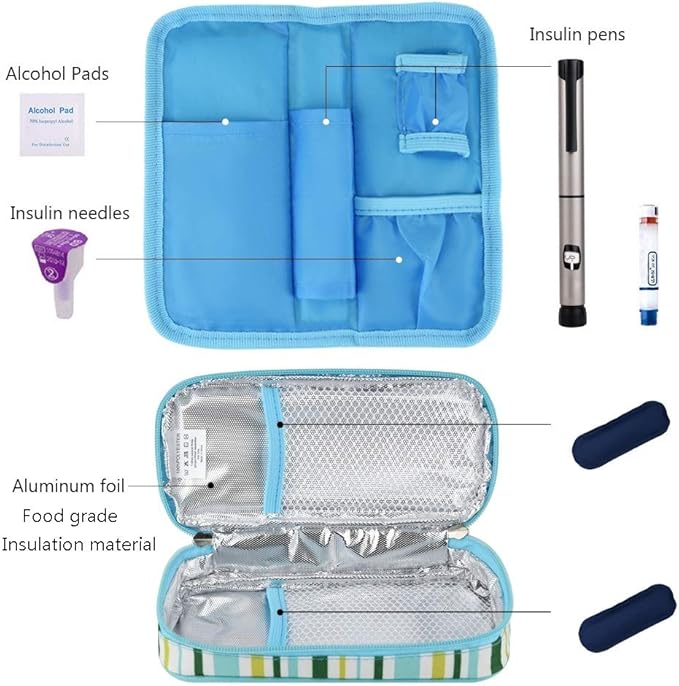 Goldwheat Insulin Cooler Travel Case Diabetic Medication Organizer Medical Cooler Bag with 2 Ice Pack Waterproof and Insulation Liner, Light Blue