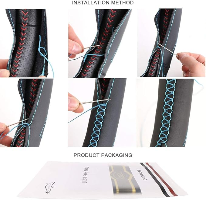 Genuine Leather 15.5 Inch Large Car Steering Wheel Cover with Needle Thread for Buick GL8 SUVS Trucks Etc.Black