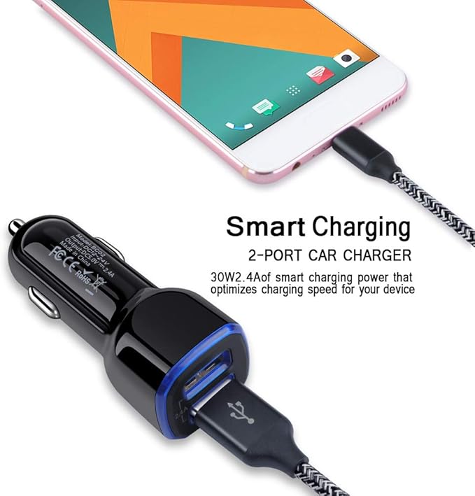 Fast Car Charger Type C Android Phone Samsung Car Charger Fast Charging USB C Cigarette Lighter Adapter Plug with Cable for Samsung Galaxy A13 5G/A03s/S23/S22 Ultra/S21/S20/S10/S9/A11/A12/A32/A53/A23