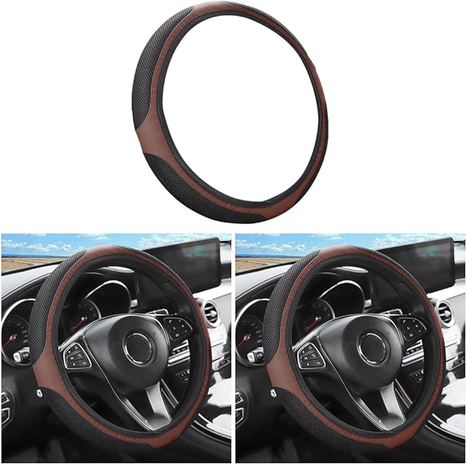 LoyaForba Car Steering Wheel Cover, Universal 14.5-15 Inch, Soft Anti-Slip Neoprene Protector for Steering Wheel, Breathable Odorless and Elastic Stretch, Car Accessory for SUV, Van, Truck (Brown)