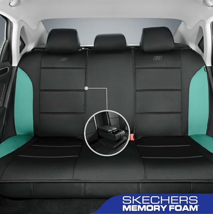 Skechers Memory Foam Car Seat Covers,Fabric Car Seat Protection Thick Memory Foam, Seat Cover for Cars Airbag Compatible, Automotive Comfort Protection for Most Cars,Trucks, SUVs,Green