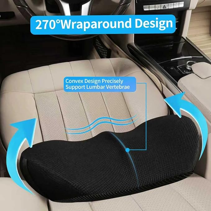 2 Pack Lumbar Support Pillow,Memory Foam Back Cushion for Office Chair,Car Seat,Travel,Ergonomic Posture Corrector for Lower Back Pain Relief,Black