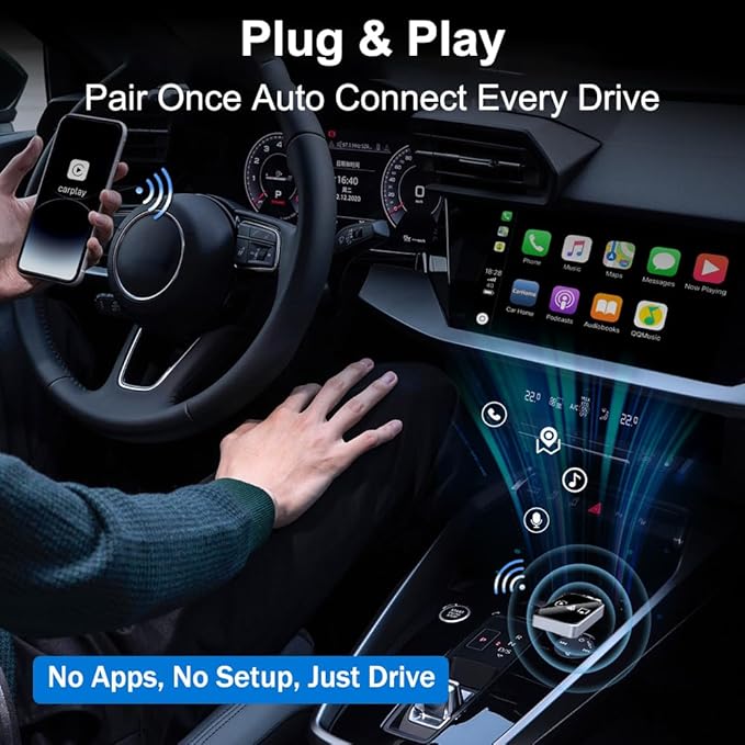 3 in 1 Wireless Carplay Adapter, Car Screen Mirroring Converter, 2026 Upgrade Mirror iOS Phone for iPhone/Airplay/Apple/Android, Bluetooth Auto Link, Wired to Wireless, Plug & Play (for Android)