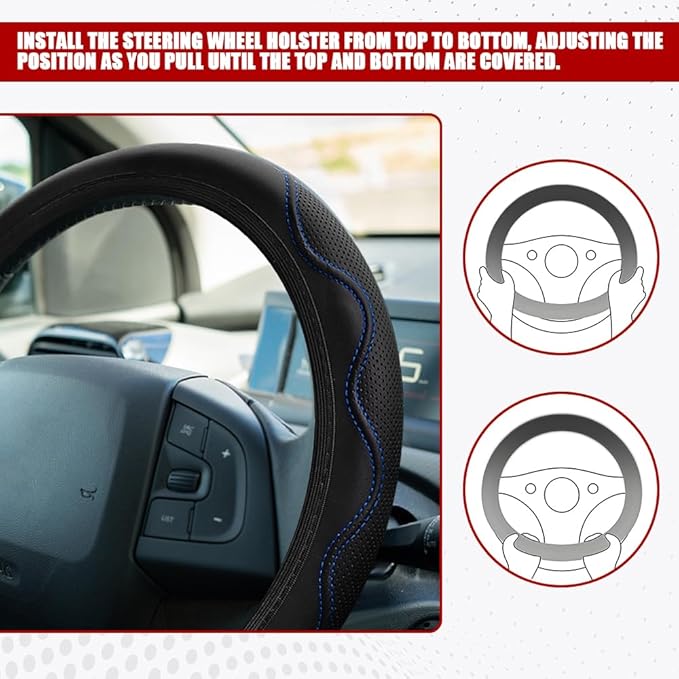 Car Steering Wheel Cover, 14.5-15 Inch Comfortable Grip Microfiber Leather Non-Slip Wheel Cover, Auto Elastic Breathable Wheel Steering Protector, Universal Interior Accessories Fit Vehicles