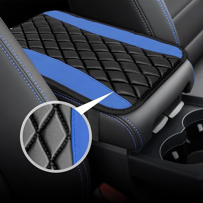 Car Center Console Cushion Pad, Arm Rest Covers, 12.6"×7.5" Leather Waterproof Auto Armrest Seat Box Protector, Auto Comfortable Center Console Cover Universal for Most Vehicles (Blue)