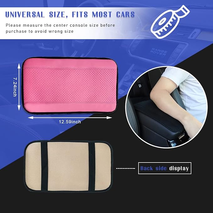 Ziciner Leather Car Center Console Armrest Pad, PU Waterproof Auto Seat Box Cover Protector, Hand Rest Cushion Protection Pad, Vehicles Interior Accessories Universal for Car,SUV (Pink)