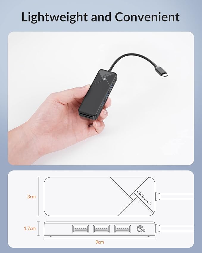 GiGimundo USB C Hub for Laptop, 4 Ports USB Hub 3.0 with SD Card Reader, USB C to USB Hub Multiport Adapter 5Gbps Transfer for Laptop, MacBook, iPad, Dell, Chromebook, Keyboard, Mouse, Black