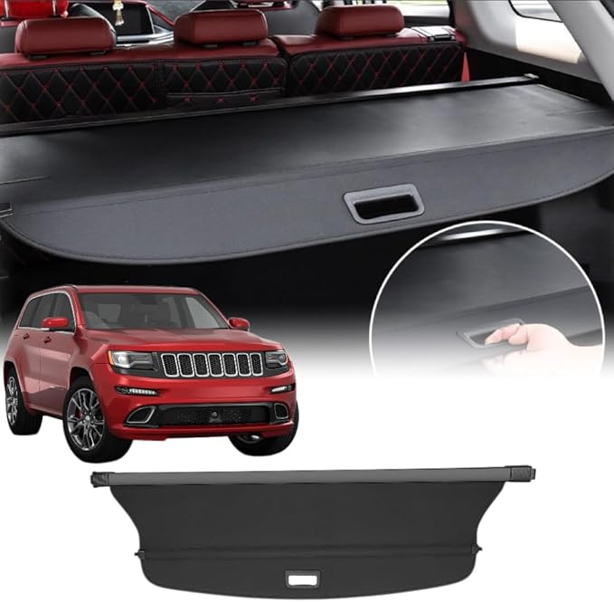Trunk Cargo Cover Fit for Jeep Grand Cherokee (2 Row;WL) 2022 2023 2024 2025 2026 for Retractable Trunk Rear Security Cover Privacy Screen Shielding Shade with Carbon Fiber Texture