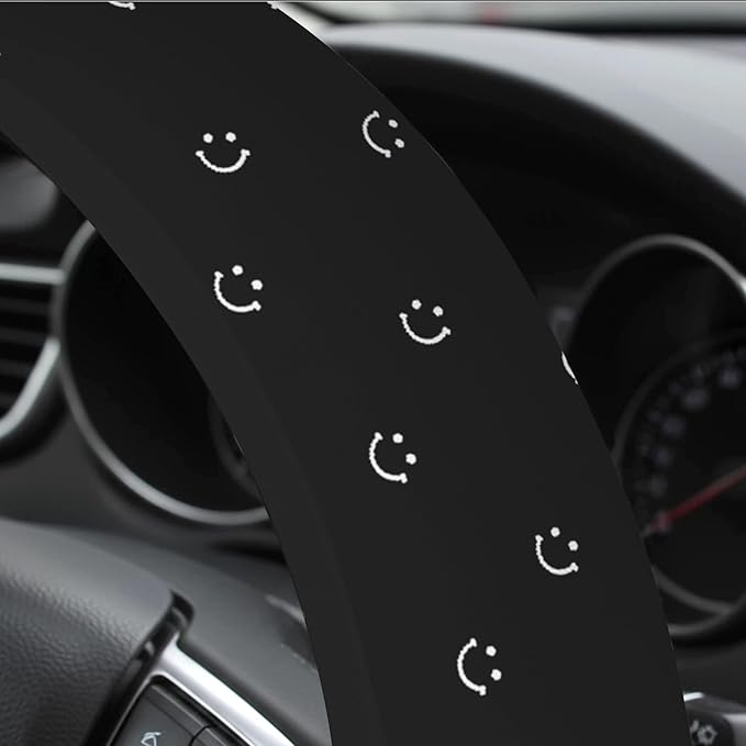 Soft Cloth Steering Wheel Cover Cute Black Fabric Car Wheel Covers Breathable Washable Car Accessory Cool in Summer Universal 14.5 15 Inch