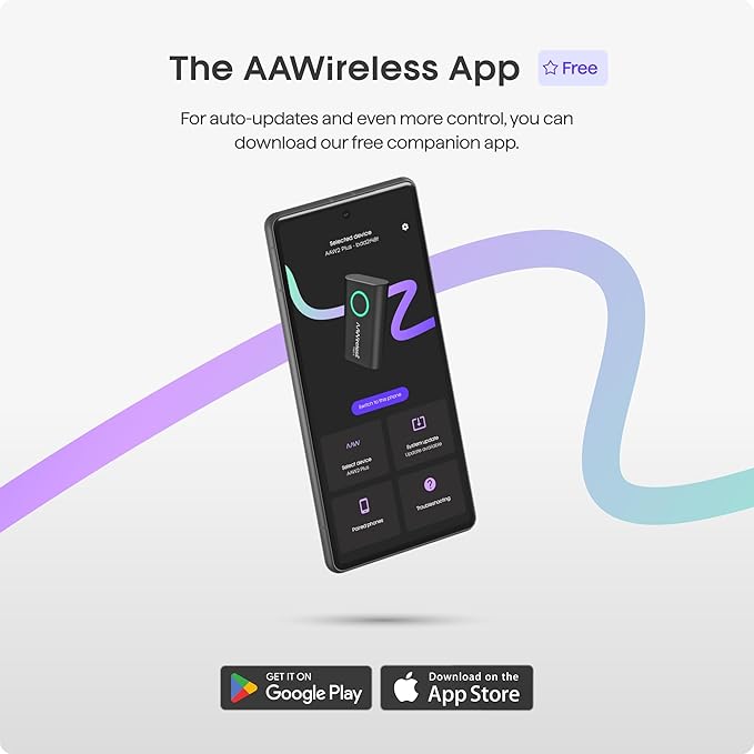 AAWireless TWO+ Compatible with Android Auto & Apple Carplay 2-in-1 Wireless Adapter | Wireless Connection via Bluetooth & WiFi | iPhone X+ & Android 11+ | Multifunctional Button | Made in Europe