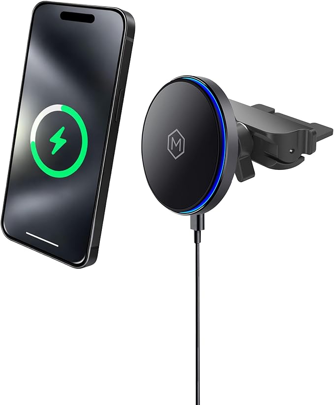 Qi2 15W Wireless Car Charger CD Mount for MagSafe - Magnetic Wireless Charger - Built in on/Off Switch for Charging - Fast Charging & Compatible with iPhone 17 16 15 14 13 12 Series