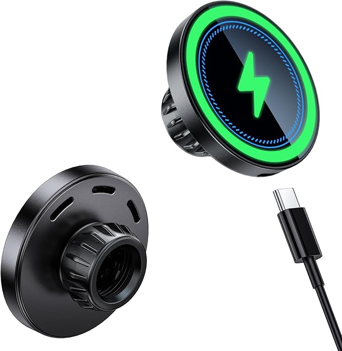 Magnetic Wireless Charging Phone Holder Mount with 17mm Ball Socket for MagSafe, [Heavy-Duty] Magnetic Ball Mount Fits 17mm/0.67inch Ball Car Phone Holder for iPhone 17/16/15/14/13/12 Series