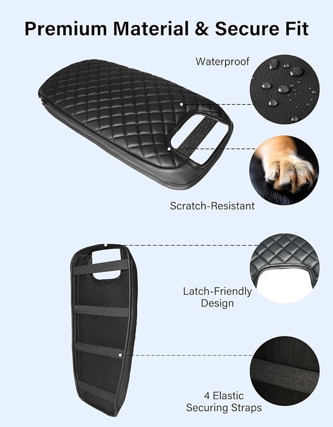 Center Console Armrest Cover for 1999-2007 Ford F250 F350 F450 F550 Super Duty Accessories & Ford Excursion, 2000-2008 F650, Vinyl Leather Middle Console Lid Protector (Fits Bucket Seat Console Only)