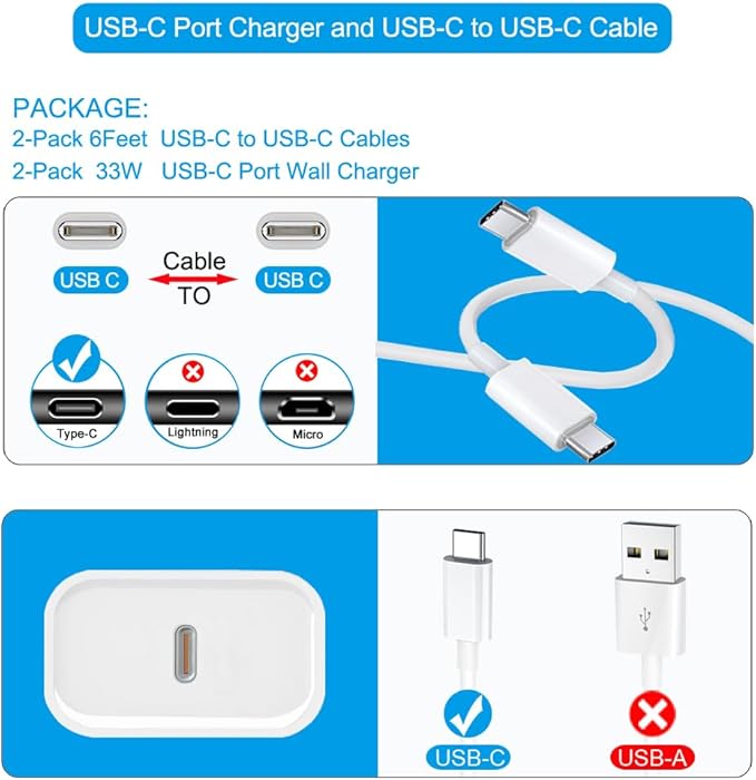 iPhone 17 16 15 Charger Fast Charging [2Pack] 33W Type-c Wall Charger Fast Charger Block with 6FT USB C to USB-C Cable for iPhone 17/17 Air/17 Pro Max/16/16 Plus/16 Pro Max/15 Pro Max/iPad Pro