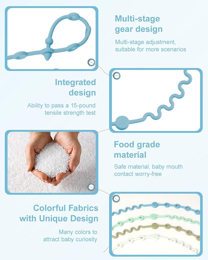 LittleHugs Toy Straps for Baby, Adjustable Toy Holder for Stroller Accessories, Silicone Tether Pacifier Clip, No Throw Travel Essential Leash for High Chair, Car Seat (boy-4 Pack)