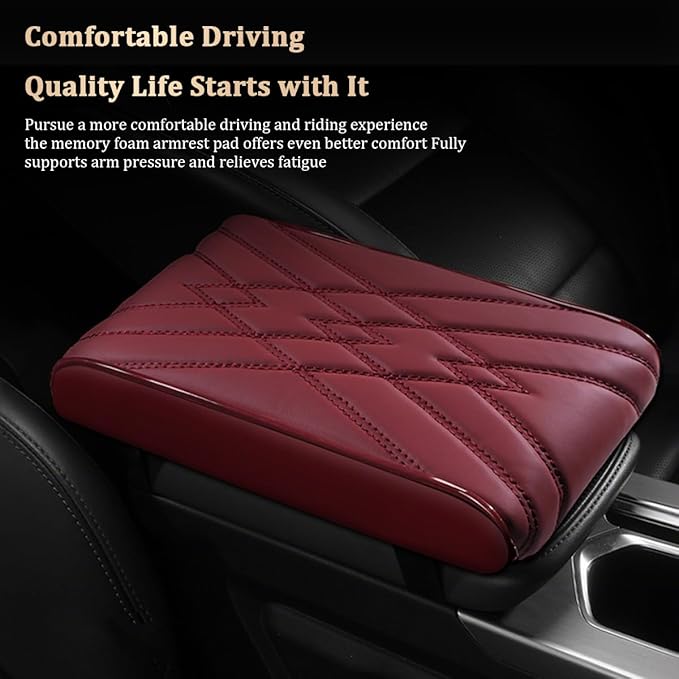 Car Center Console Cover, Memory Foam Vehicle Arm Rest Seat Box Cushion Pad, Scratch & Wear Resistant Automotive Middle Console Protector, Universal for SUV Automobile Truck (Red)