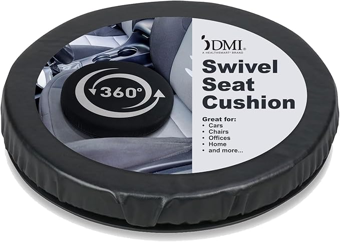 HealthSmart 360 Degree Swivel Seat Cushion, Chair Assist for Elderly, Swivel Seat Cushion for Car, Twisting Disc, Black Leather, 15 Inches in Diameter