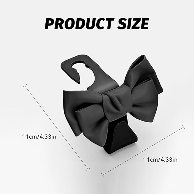 2 PCS Car Seat Headrest Hooks, Cute Bow Shaped Vehicle Backseat Storage Hooks, Leather Bow Shaped Sturdy Car Seat Back Hooks for Purses/Coats, Car Accessories (Black)
