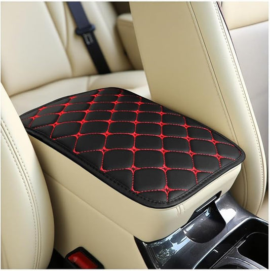 Car Center Console Cushion Pad, PU Leather Vehicle Armrest Cover Protector, Anti-Scratch Automotive Interior Arm Rest Seat Box Mat Accessories, Universal for SUV Sedan Truck (Black/Red)