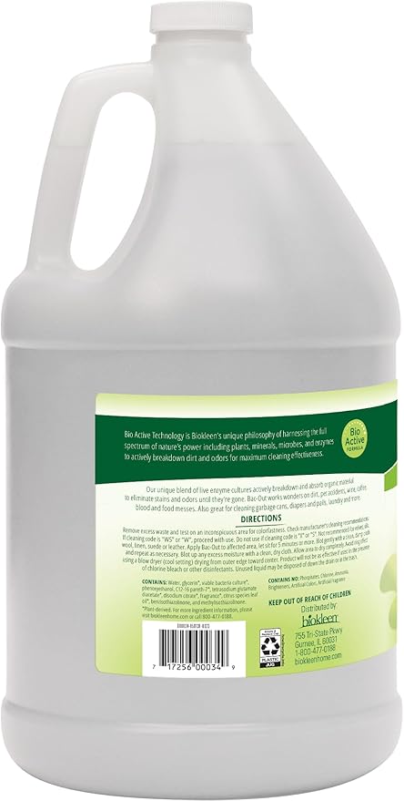 Biokleen Bac-Out Enzyme Cleaner and Stain & Odor Remover for Pet Stains, Laundry, Diapers, Wine, Carpets, & More, Eco-Friendly, Non-Toxic, Lime Scent, 128 Ounces