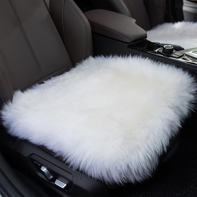 Winter Warmth: Universal Sheepskin Seat Cushion Cover - Natural Wool, for Cars, Trucks, SUVs & Vans - Cozy & Stylish Driving Companion Front White