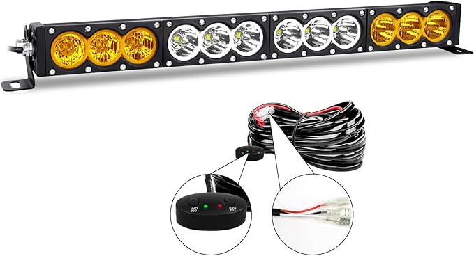 AUXTINGS 22 inch Single Row Dual Color LED Light Bar 120W Off Road Light Bar White Amber Combo LED Work Light Truck UTV 4x4 Cars SUVs ATVs Boats Fog Driving Light with Wiring Harness kit