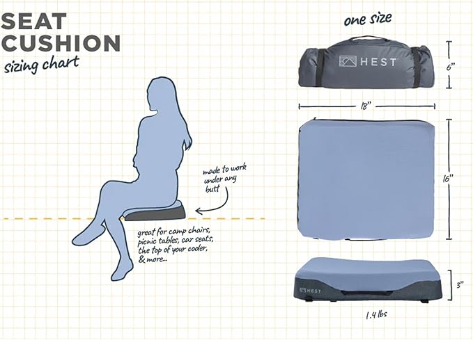 HEST Foamy Seat Cushion - Designed for Camping, Airplane Flights, Car Seats, and Office Chairs - Premium Comfort and Support on Any Surface - Temperature Resilient Foam - Waterproof Bottom
