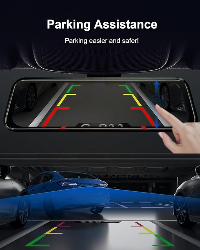 YKT 4K Mirror Dash Cam, Rear View Mirror Camera for Car with 2K Camera and 64GB Card, 10' Touch Screen Front and Rear Dashcam WiFi GPS, Night Vision, G-Sensor, Reverse Assist, 24H Parking Mode