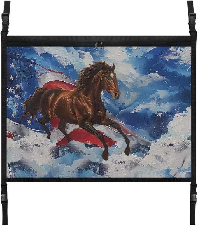 Car Roof Storage Bag Horse USA Flag Car Seat Back Hanging Bag All Car Storage Organizers One-Size-Fits Tidy Pouch Pocket Storage for Small Items
