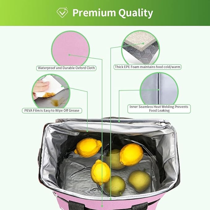 Iknoe Large Cooler Bag Collapsible 24 Can Insulated Bags Leakproof Lunch Cooler Tote with Multi-Pockets for Adult Insulated Thermal Bag for Beach, Picnic, Office Work(Pink)