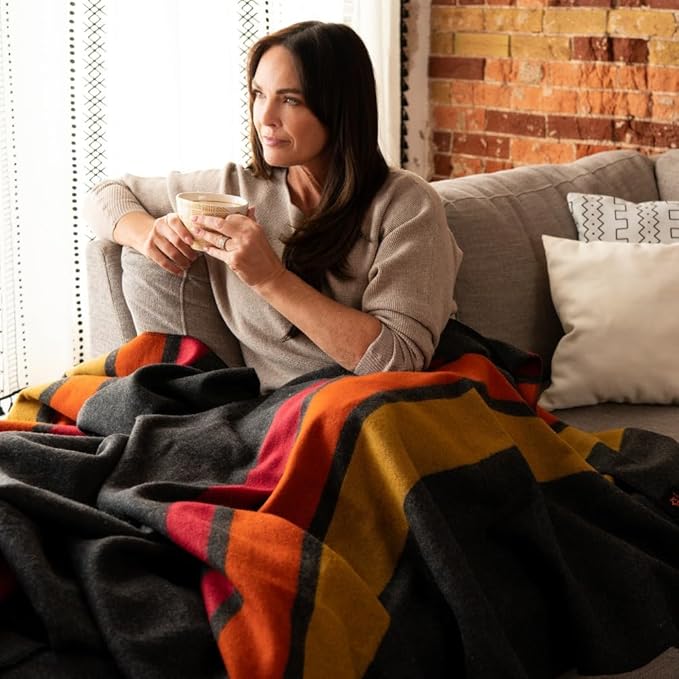 Arcturus Rainier Wool Blanket - Warm, Heavy, Washable, Bed Blanket | Great for Home & Camping (Sunset Peak, Queen)