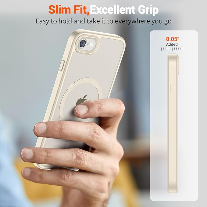 SUPFINE Magnetic for iPhone SE Case 2022 (3rd)/2020 (2nd), iPhone 8 Case (Compatible with MagSafe) (Military Grade Drop Protection) Slim Translucent Matte Phone Case, Antique White