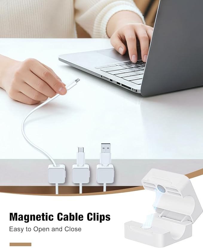 Magnetic Cable Clips, 12 Pack Cord Holder, Desk Cable Management, Adhesive Wire Holder Keeper Organizer for Home Office Desk Phone Car Wall Desktop Nightstand
