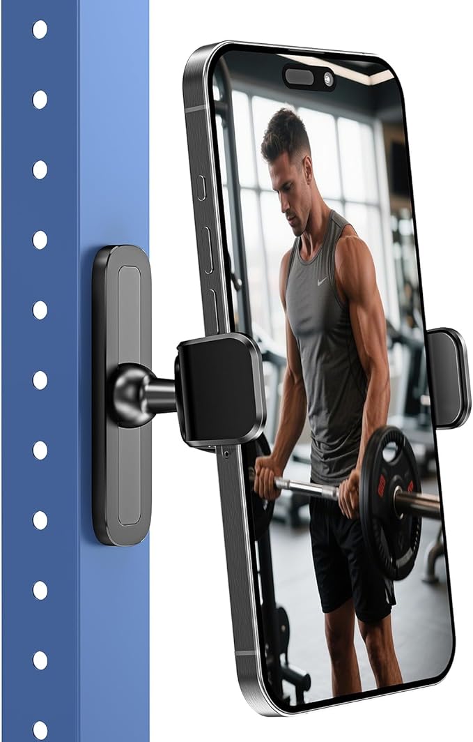 APPS2Car Magnetic Phone Holder for Gym, Alloy Base and Joint for Strong Hold, 360° Adjustable, Compatible with 4.7-6.5 Inch iPhone & Android Phones, Secure Workout Equipment Accessory for Men Women