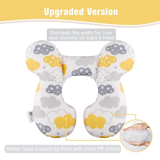 vocheer Baby Travel Pillow(Upgraded), Head and Neck Support Pillow for Pushchair, Car Seat,Stroller, Bouncer, Cotton(Cloud)
