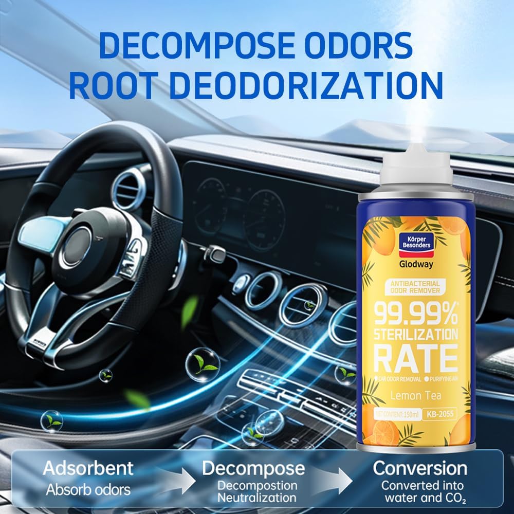 Glodway Whole Car Air Refresher,Odor Eliminator Remover Spray For Car,Lemon Strong Freshener With Odour Eliminator Technology,Long-Lasting Scent,6 Ounce(Pack of 3)