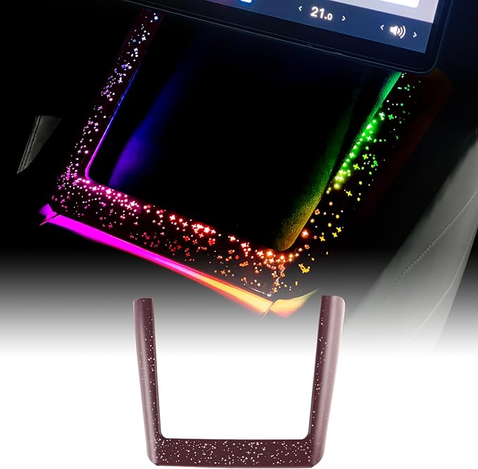 Ambient Lighting Wireless Charging Frame for 2025-2026 Tesla Model Y (Includes Juniper) 2024-2026 Tesla Model 3 PC Stylish Decorative Accessories (Big Starry Sky, Purple)